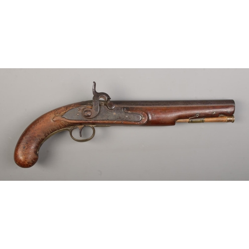 113 - A 19th century percussion pistol. Having proof marks to barrel. Barrel length 22cm. CAN NOT POST OVE... 