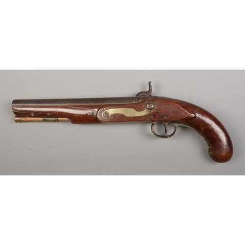 113 - A 19th century percussion pistol. Having proof marks to barrel. Barrel length 22cm. CAN NOT POST OVE... 