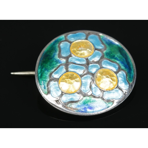 158 - A Murrle Bennett & Co silver and enamel brooch, with floral decoration.