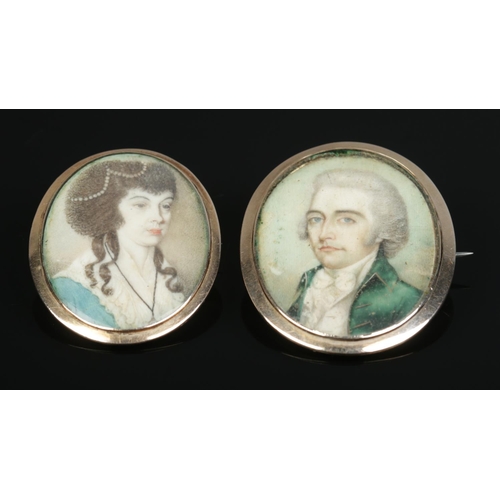 178 - A pair of Georgian portrait miniatures of a lady and gentleman in gold frames/mounts. Ivory Submissi... 