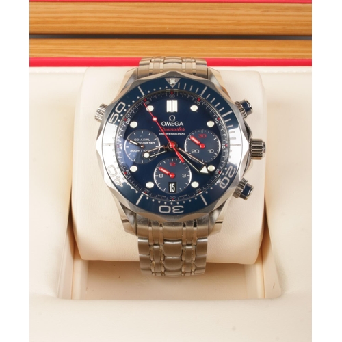 207 - A stainless steel Omega Seamaster Professional automatic chronograph wristwatch. Having blue bezel a... 