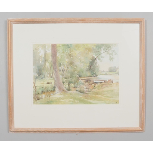 212 - David Jan Curtis (1948-), a framed watercolour, landscape scene, Little Footbridge, Carlton In Lindr... 