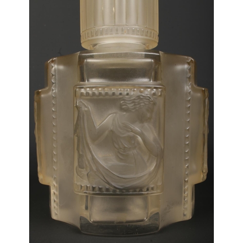 3 - A Lalique Helene glass perfume bottle with frosted glass panels. Etched Lalique France to base. Heig... 