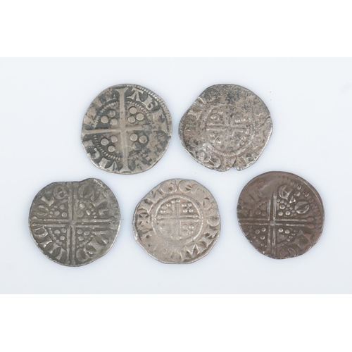 478 - Five 13th/14th century short and long cross coinage pennies. Including Henry III examples.