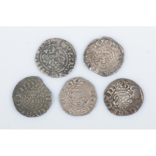 478 - Five 13th/14th century short and long cross coinage pennies. Including Henry III examples.