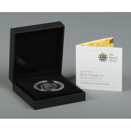 485 - A cased Elizabeth II silver proof Kew Gardens 50p coin.