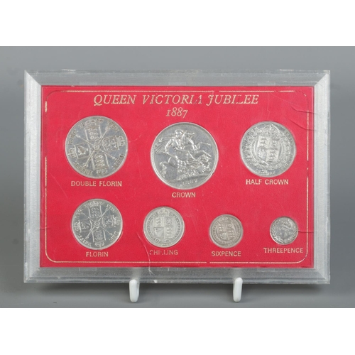 488 - A cased Victorian Jubilee silver coin set, 1887. Crown, Double Florin, Half Crown, Florin, Shilling ... 