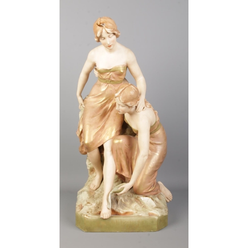 50 - A large Royal Dux figure group, two maidens. Height 51cm.