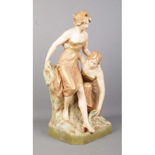 50 - A large Royal Dux figure group, two maidens. Height 51cm.