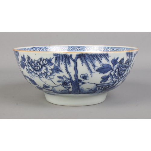 62 - An 18th century Chinese export bowl decorated in underglaze blue. Diameter 20cm.