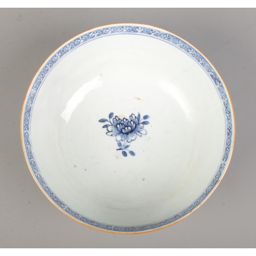 62 - An 18th century Chinese export bowl decorated in underglaze blue. Diameter 20cm.