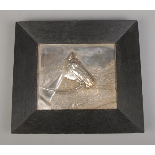 82 - After Georg G Bommer, a framed white metal relief plaque, study of a horse. Frame size 29cm x 32.5cm... 