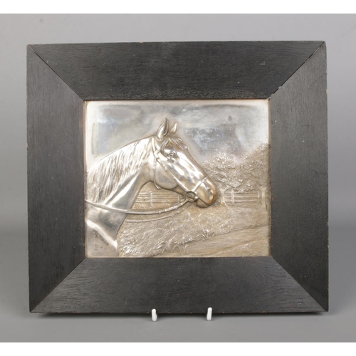 82 - After Georg G Bommer, a framed white metal relief plaque, study of a horse. Frame size 29cm x 32.5cm... 