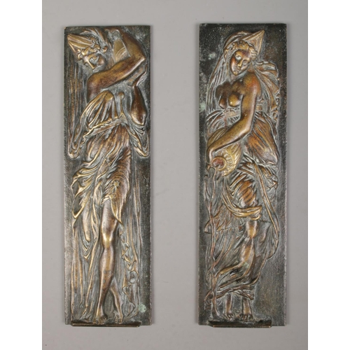 83 - After Jean Goujon, a pair of bronze relief plaques, depicting two water nymphs from Fontaine Des Inn... 