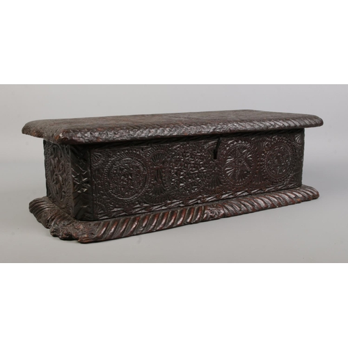 89 - A period carved oak box. Height 15cm, length 48cm, depth 22cm.