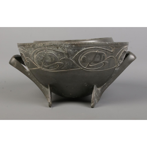 92 - An Art Nouveau Tudric pewter twin handle bowl designed by Archibald Knox for Liberty & Co. Stamped w... 