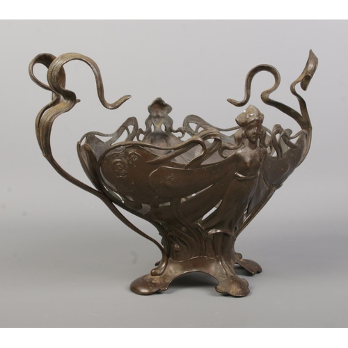 96 - A WMF centre piece/planter decorated to both sides with a semi nude fairy. Stamped WMF to base. Widt... 