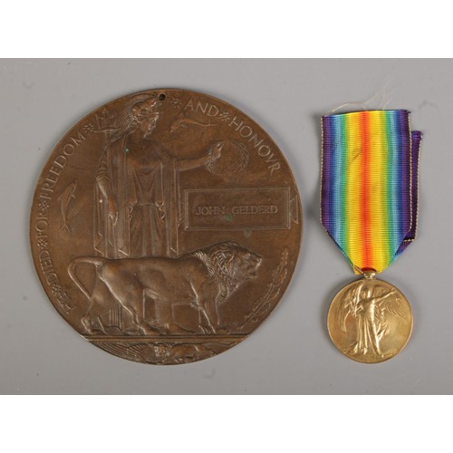 135 - A World War One Victory medal awarded to Private J Gelderd, 154246, Canadian Pioneer Battalion along... 