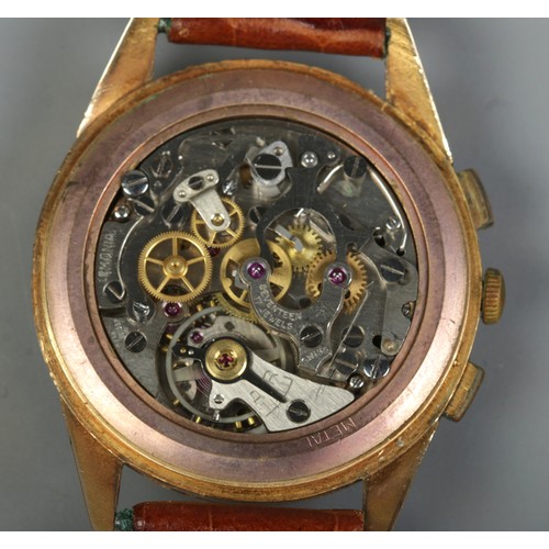 203 - An 18ct gold Lemania 105 manual chronograph wristwatch. Having Arabic and baton markers, centre seco... 