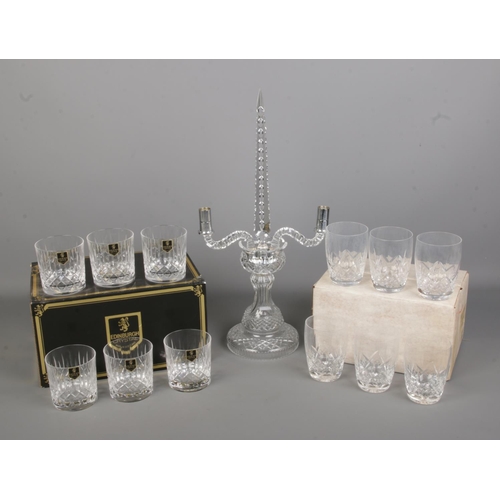 518 - A good collection of named crystal to include Waterford Candelabra, set of six boxed Edinburgh cryst... 