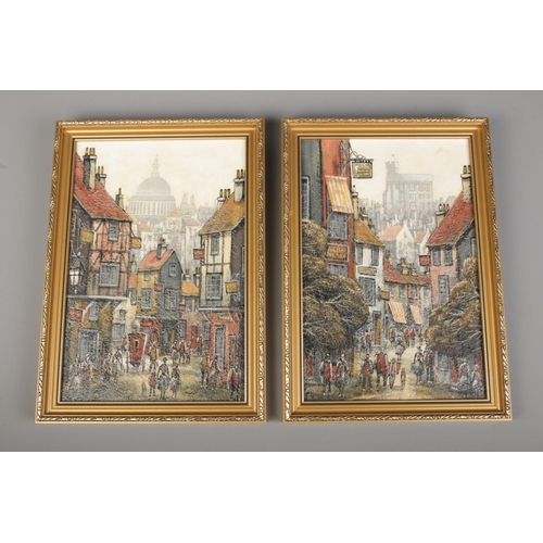 564 - A pair of oil on boards by Helen Elliot depicting scenes of the town.