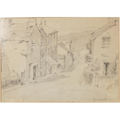 568 - James Marshall Heseldin (1887-1969); a pencil sketch of 'Clifton House, Riverside' Boscastle, Cornwa... 