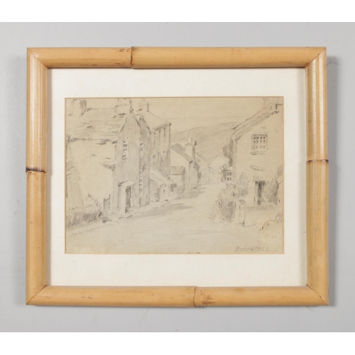 568 - James Marshall Heseldin (1887-1969); a pencil sketch of 'Clifton House, Riverside' Boscastle, Cornwa... 