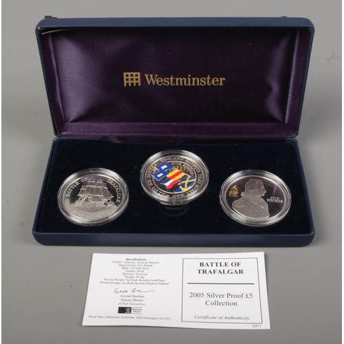 657 - Royal Mint cased presentation set of Battle of Trafalgar, 2005 Silver proof £5 collection with COA