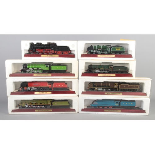 132 - Eight Atlas Editions scale model trains. Includes King Class GWR, PLM Mountain Class, LNER Flying Sc... 