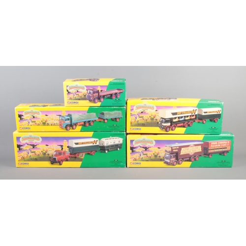 144 - Five boxed Corgi Classics Showmans Range diecast vehicles. Includes Scammell Highwayman Ballast With... 