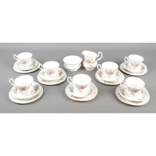 145 - A Royal Albert 'Moss Rose' 23 piece vintage china tea set