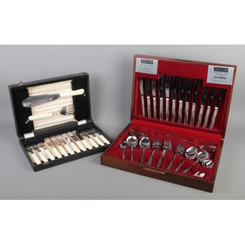 180 - A canteen of Viners Love Story cutlery (44 piece set) along with a case of fish cutlery.