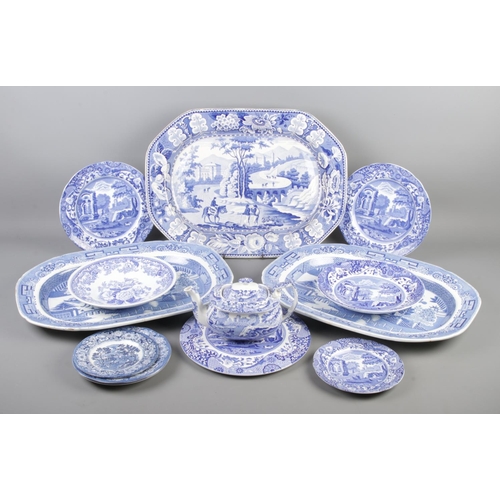 192 - A collection of blue and white dinnerwares. Includes Spode, Copeland Spode, Liberty Blue, Churchill ... 