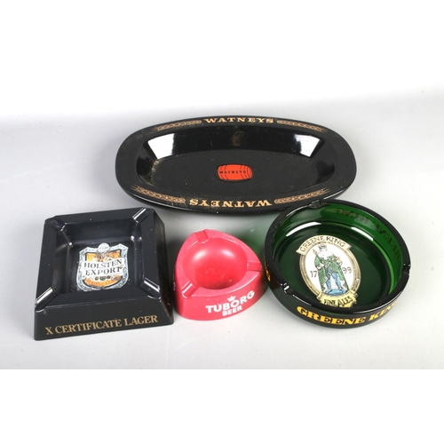 198 - Collection of four vintage ashtrays, including large glass Greene King Fine Ales ashtray (diameter 1... 