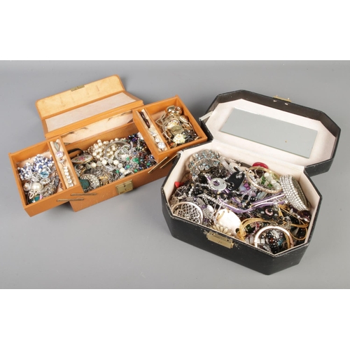 208 - Two jewellery boxes filled with costume jewellery