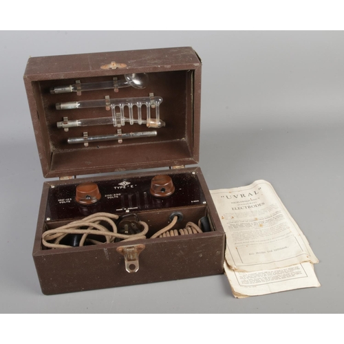 211 - 1930s Vintage  UVRAL Type E Violet Wand/Ray Machine No.B16631, comes with original case and 4 differ... 