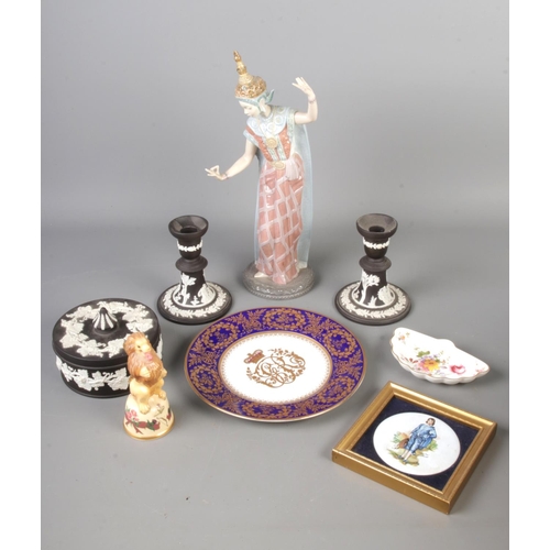 247 - A mix of ceramics and assorted items. Including three pieces Wedgwood Black Jasperware (lidded vanit... 