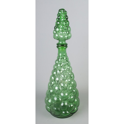 29 - A vintage 1960's Empoli Italian green glass genie bottle decanter formed as bunches of grapes. Appro... 