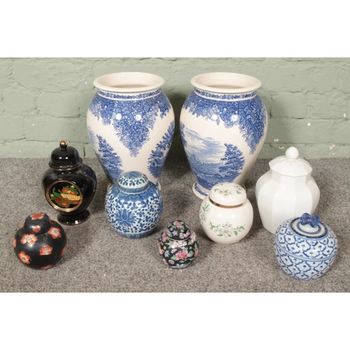 294 - A collection of ceramics including two large blue and white vases and various ginger jars