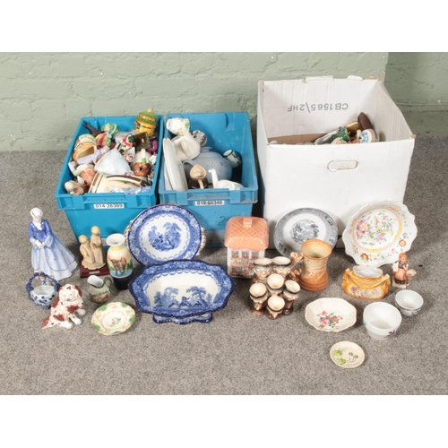 296 - Three boxes of miscellaneous to include Goebel, Giuseppe Armani, good collection of ceramic figures,... 