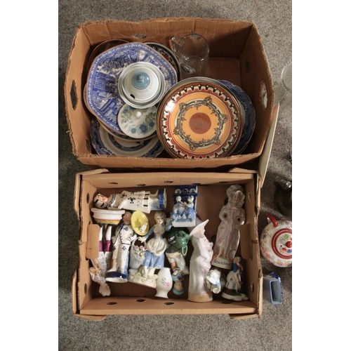 325 - Two boxes of assorted items, mainly ceramics. To include P. Kgaile tribal bust, India Jane lidded ur... 