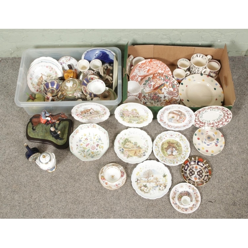 359 - Two boxes containing a good collection of named ceramics, to include Minton Haddon Hall and Late Sum... 