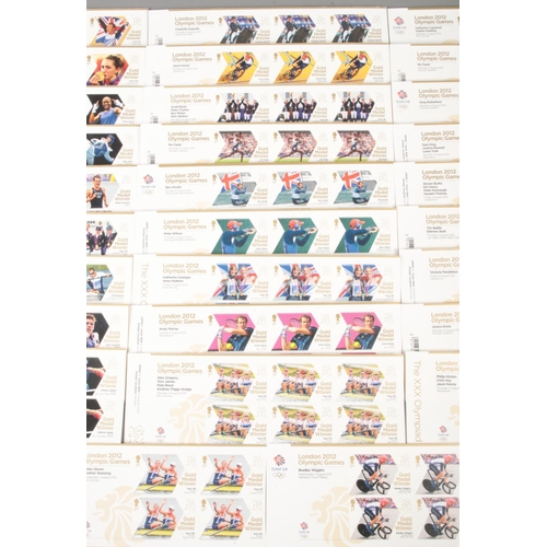 5 - The Royal Mail; a large collection of London 2012 Team GB Gold Medal Winners mint stamps on sheets. ... 