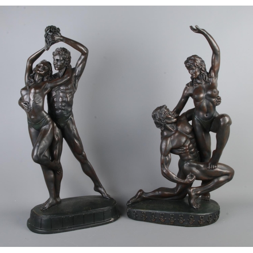 61 - Two large bronzed composite figure groups of semi nude dancers, both by Academy. Height 61cm.