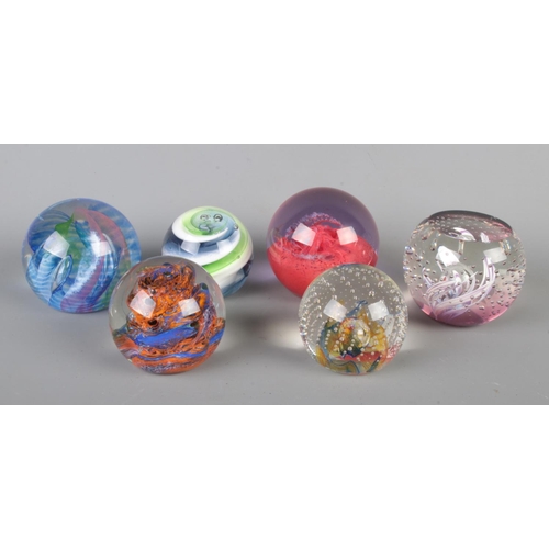 63 - Five Caithness glass paperweights. Includes Inferno, Reflections, Brimstone, Dizzy, Lilac Pool and F... 