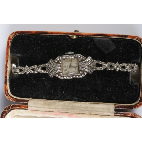 546 - A Summit silver and marcasite ladies cocktail watch. Hallmarked Chester 1950 by Smith, Ewen & Stylic... 