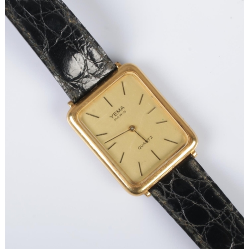 556 - A Yema Paris quartz wristwatch featuring baton markers on leather strap.