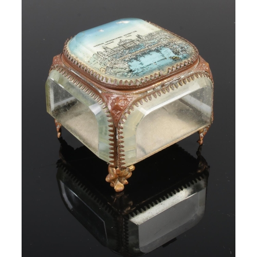 80 - A bevelled edge glass ormulu trinket jewellery box, the top panel bearing plaque for 'The Imperial I... 