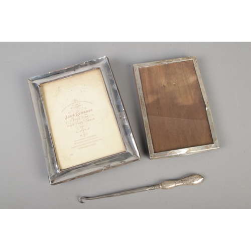 602 - Two Silver Frames and a Button Hooks: c1915 Silver Frames with Birmingham hallmarks EFB(EF Braham Lt... 