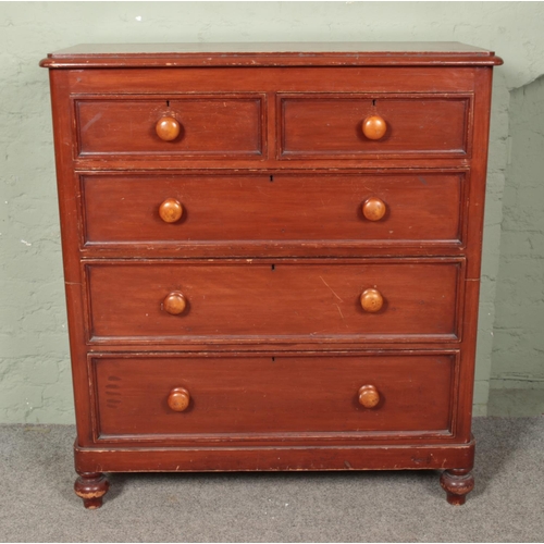 627 - A Victorian stained pine splitting chest of two over three drawers. 109cm x 48cm x 122cm